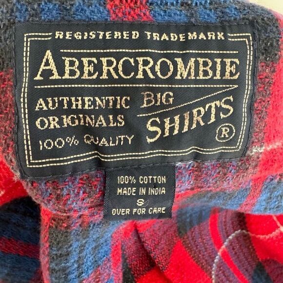 Vintage 90s Abercrombie Red Plaid Big Shirt Men Size Small Cotton Button Down - Picture 8 of 8
